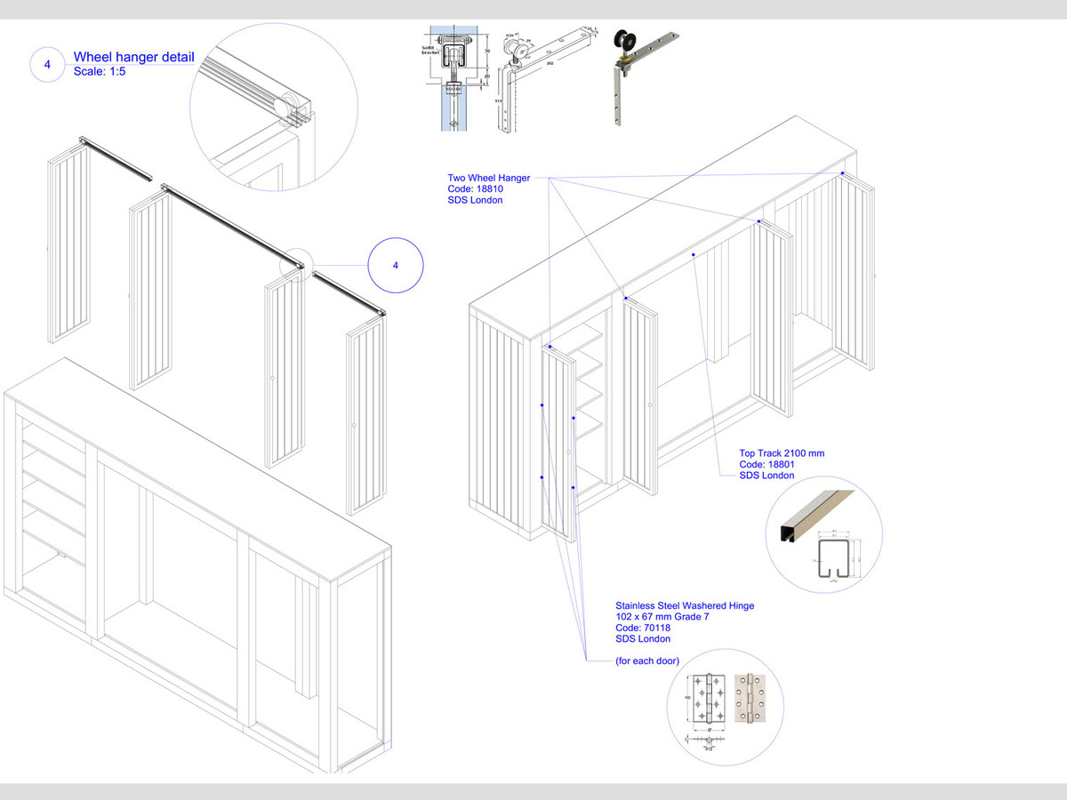 Isometric view of bespoke outdoor kitchen with wood cladding