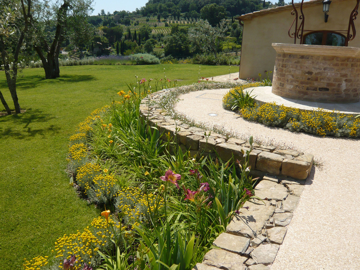 Tuscan landscape garden with olive trees