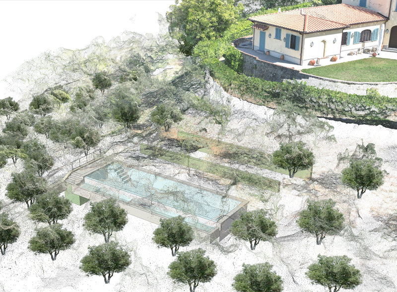 First stage - 3D model superimposed on point cloud terrain